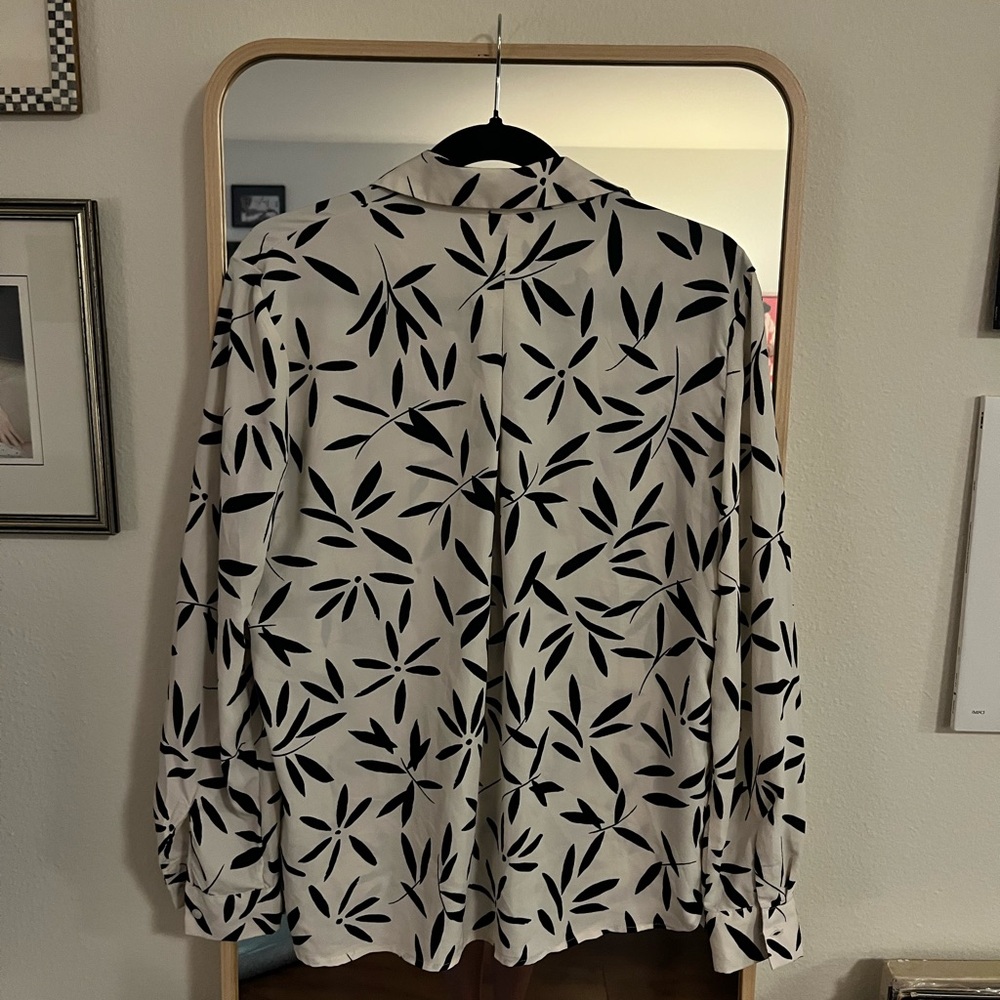 Mango Monochrome Leaf Print Button-Down Shirt - image 3